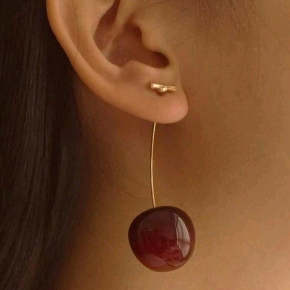 Elegant Red Cherry Drop Earrings